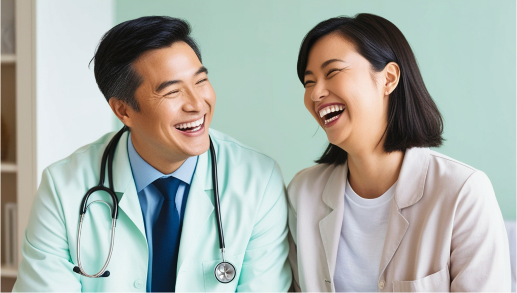 Happy doctor with happy patient